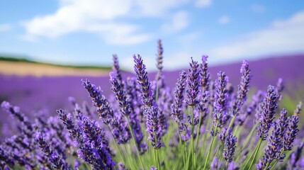 Fototapeta premium Close-up view of a vibrant lavender field.