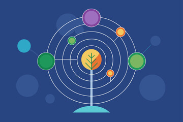 Minimalist Data Tree Growing Across Concentric Ripples