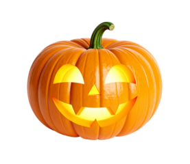 Halloween pumpkin isolated on transparent background.  Jack o Lantern with smiling face.