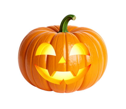 Halloween pumpkin isolated on transparent background.  Jack o Lantern with smiling face.