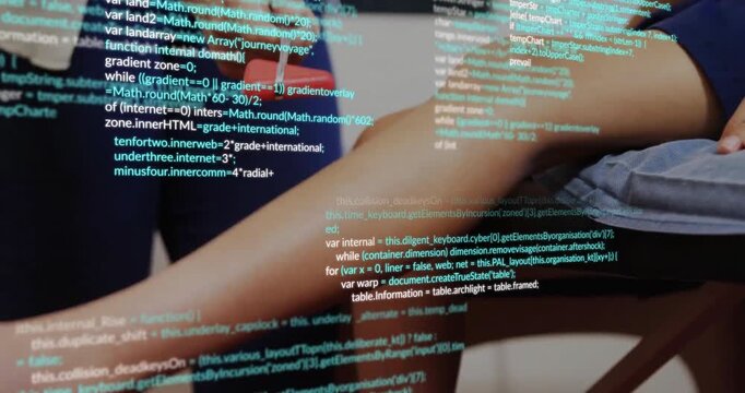 Doctor tapping tendon eliciting reflex leg extension for health test with transparent code overlay