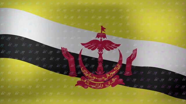 Brunei flag introducing rippling wave, crest flexing, drifting triangles and pulsing rain texture