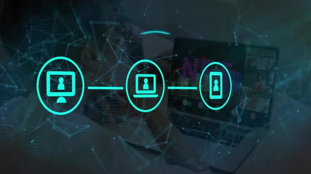 User typing NFT technology initiating pulsing icon chain authenticating via fingerprint shield