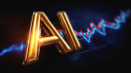 AI technology symbol with glowing letters, representing innovation and advanced systems in finance and trading