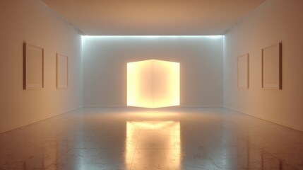 Fototapeta premium Empty gallery space, lit by warm, hexagonal light