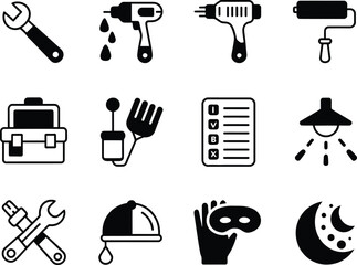 Fototapeta premium Collection of hand drawn construction and repair tools icons