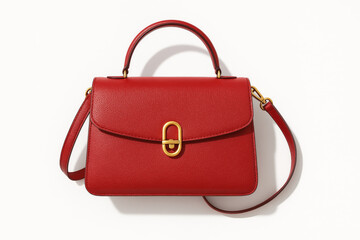 Red Leather Women’s Handbag with Shoulder Strap – Luxury Fashion Accessory Isolated on White Background