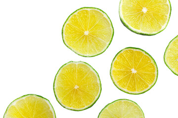 a group of lime slices on a white surface