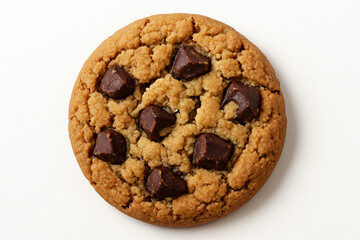 Single Chocolate Chip Cookie with Visible Chunks and Cracks – High-Resolution Homemade Snack on White Background