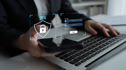 Two-factor authentication strengthens login system security. Adds protection, two-factor...