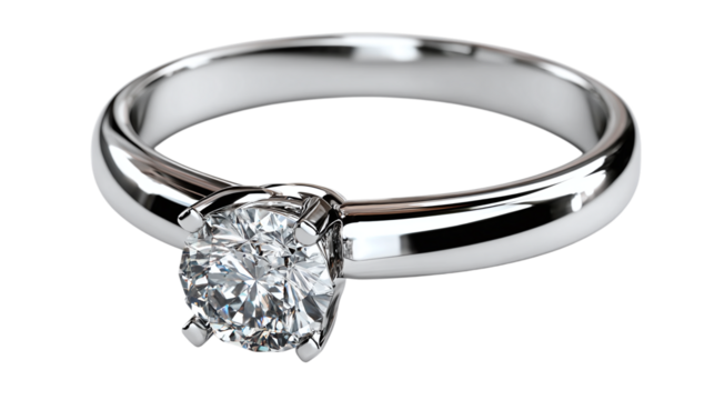 Silver wedding ring with diamond jewelry icon 3D rendering isolated on transparent background 