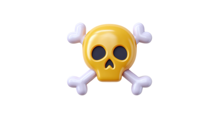 Skull and crossbones emoji-style 3D icon, stylized for playful or cautionary visuals Isolated on transparent background 
