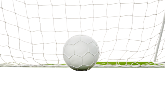 White soccer ball in goal net isolated on a transparent background football black background - Powered by Adobe