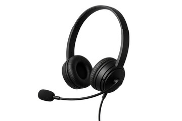 Black Over-Ear Call Center Headset with Boom Microphone – Office Communication and Tech Accessory Isolated on White