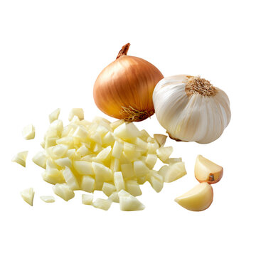 Chopped onions and garlic isolated die-cut.