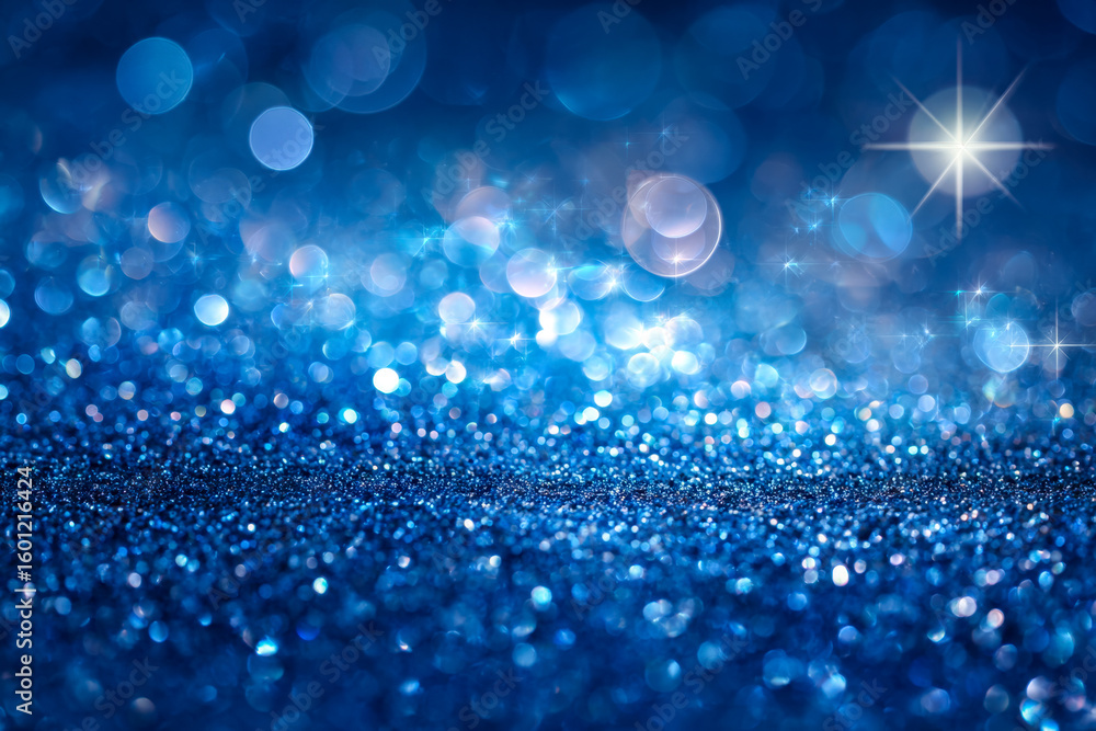 Poster sparkling blue bokeh background with shimmering glitter effect