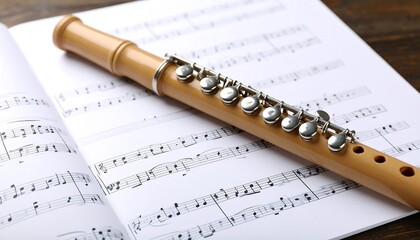 Flute resting on music sheets