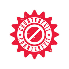 counterfeit rubber stamps, grunge red counterfeit word round rubber seal stamp on white background
