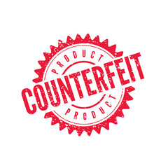 counterfeit rubber stamps, grunge red counterfeit word round rubber seal stamp on white background