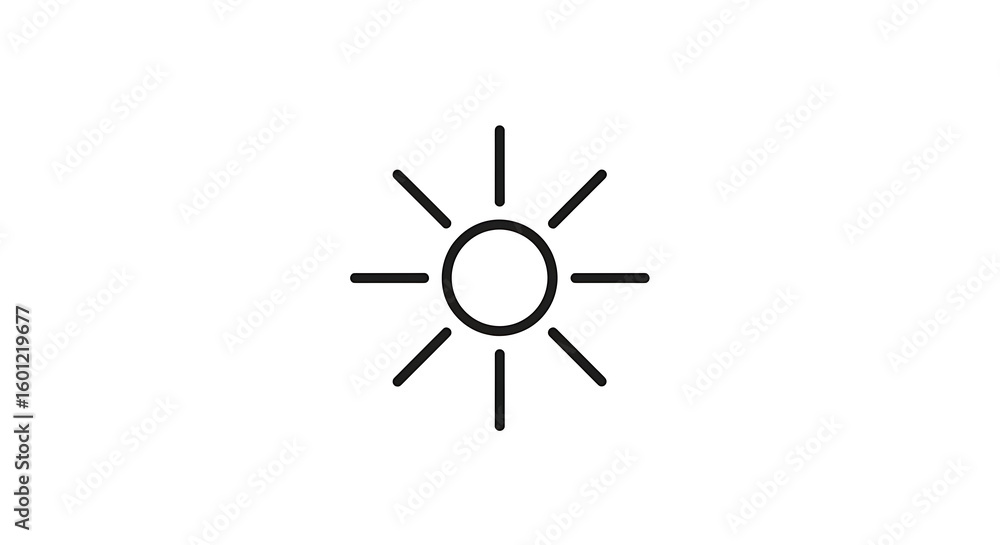 Poster a simple black outline of a sun with radiating lines on a clean white background in a minimal style