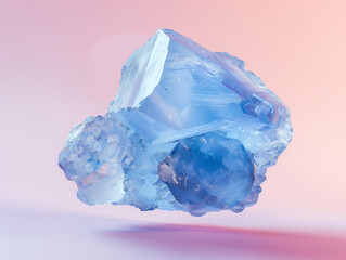 Fototapeta premium chalcedony stone hovering, soft blue translucency, pastel coral background