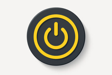 Flat 3D Circular Power Button Icon – Yellow UI/UX Element on White Background for Modern App Design