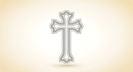 Outline drawing of a christian cross with layered design on a light background with a subtle shadow