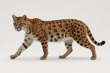 Fototapeta premium Studio shot of ocelot walking, white background