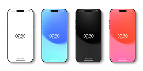 Realistic smartphone mockup. Device front view. 3D mobile phone with shadow. Realistic, high quality smart phone mockup for ui ux. Mobile phone isolated on white background. vector illustration