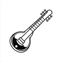Sitar Silhouette Vector Illustration in Line Art