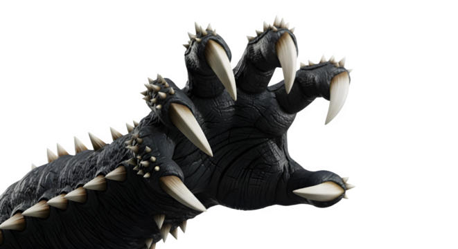 Terrifying monster claw with sharp spikes and menacing presence ready to strike, evoking fear and fascination for fantasy and horror designs