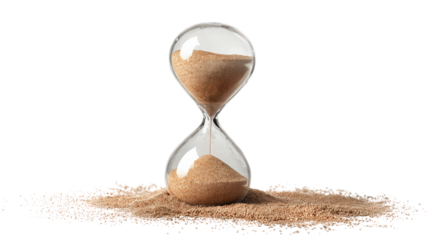 Hourglass with Sand Flowing on a Transparent Background Representing Time and Deadlines
