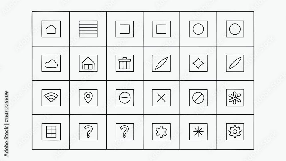 Poster collection of hand drawn icons in a grid layout