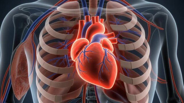 Realistic 3D Human Heart Video Animation Inside Chest &ndash; Anatomically Accurate Medical Visualization with Ribcage and Vascular Detail