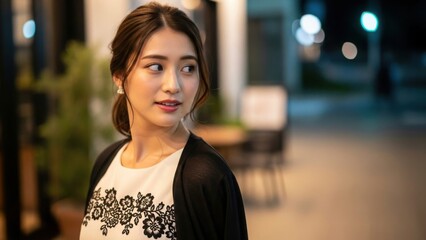 振り向く横顔が上品なロングヘア美人