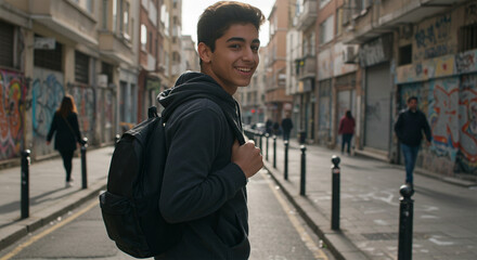 young man walking on the street