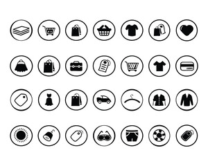 Black and white Shopping vector icon set.