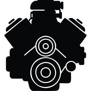 V8 Engine Silhouette, Powerful Car Motor, Automotive Icon, Black and White, Mechanic Symbol