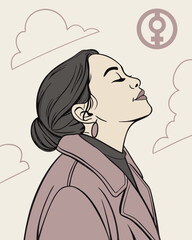 Vector illustration of a young couple's head and face silhouettes, capturing their love and fashion with artistic black lines
