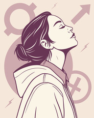 Stylish vector illustration of a woman with a flower in her hair, perfect for beauty, fashion, or wedding themes