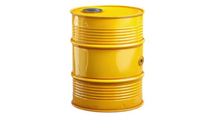 Yellow fuel barrel icon, oil drum in cartoon 3D plastic style. Isolated on transparent background