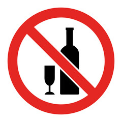 No drinking alcohol symbol with wine bottle and glass 