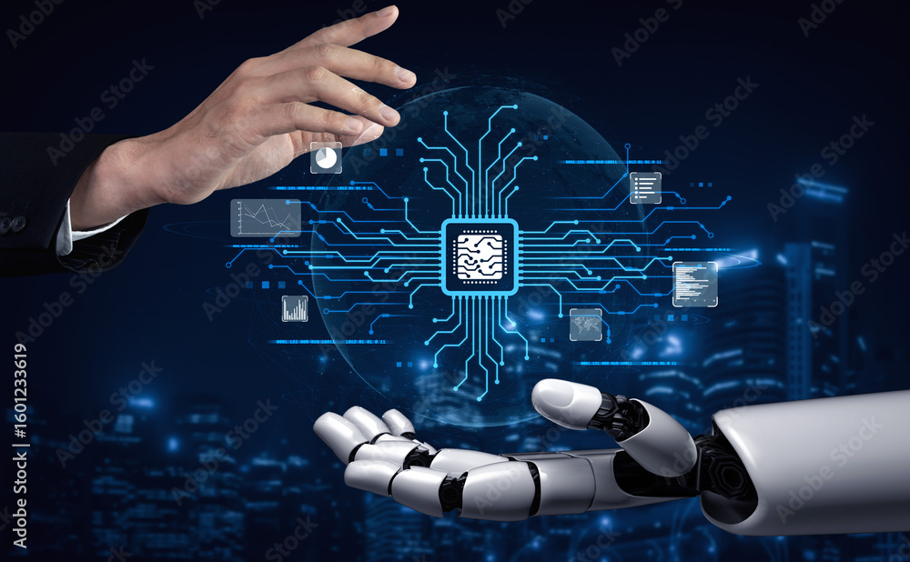 Poster ai assistant brain processor with llm technology, big data, machine learning, generative ai for busi