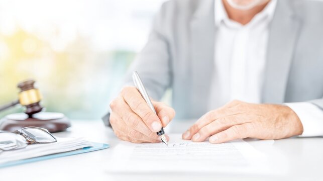 Businessman signing a contract at a desk during a work meeting