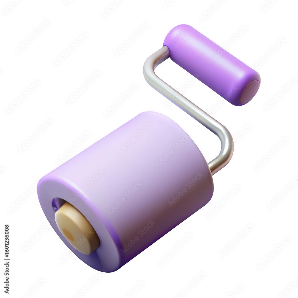 Poster 3d lint roller with purple handle isolated on transparent background