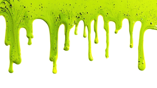 Luminous Green Slime with Black Specks Dripping on Transparent Background for Art Projects