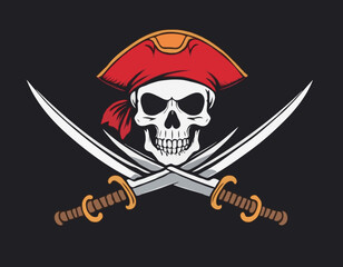 Pirate Skull Vector Icon – Jolly Roger Emblem with Crossed Swords
