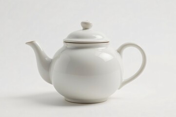 White teapot studio shot, simple background, tea brewing, kitchenware