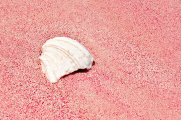 Pink sand on the beach, composed of grains of red coral, close-up, top view