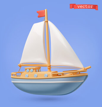 Ship 3d cartoon vector icon